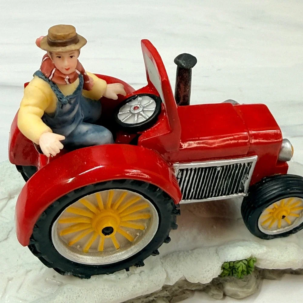 Heartland Valley Village Deluxe Accessory Red Tractor Farmer Snow Figurine
